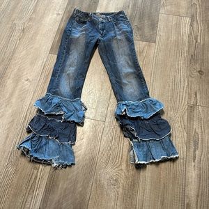 Vintage reworked redone Silver Jeans ruffles bell bottoms 31 flare upcycled